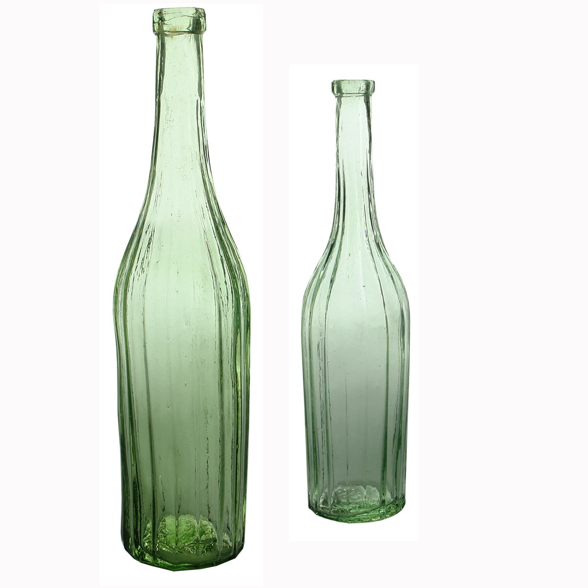 Pair of Fluted Salad Oils with Registration Diamonds to base. 10 & 6 oz.