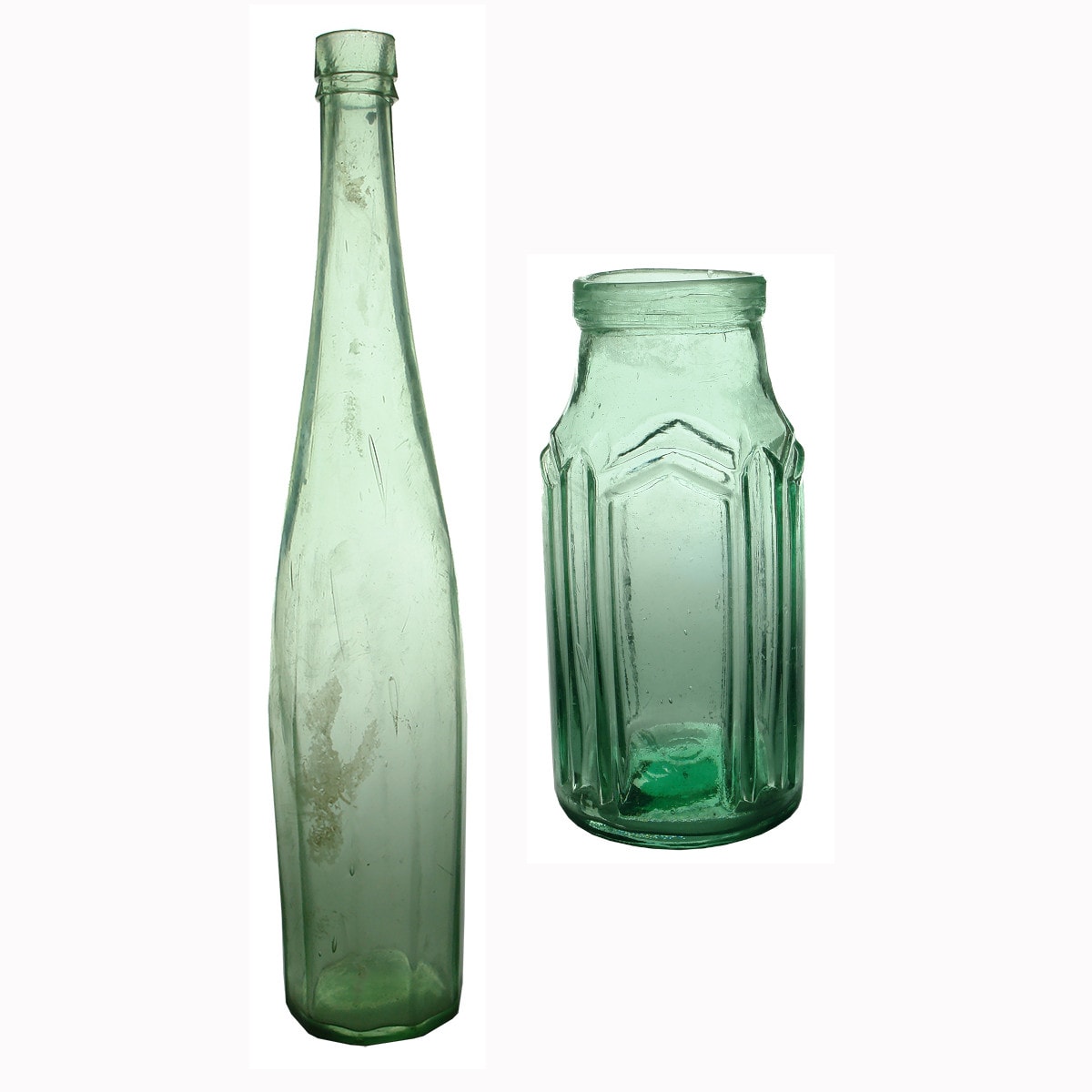 Pair of Victorian Goldfields era bottles: 10 sided salad oil and a Whybrow Pickle.