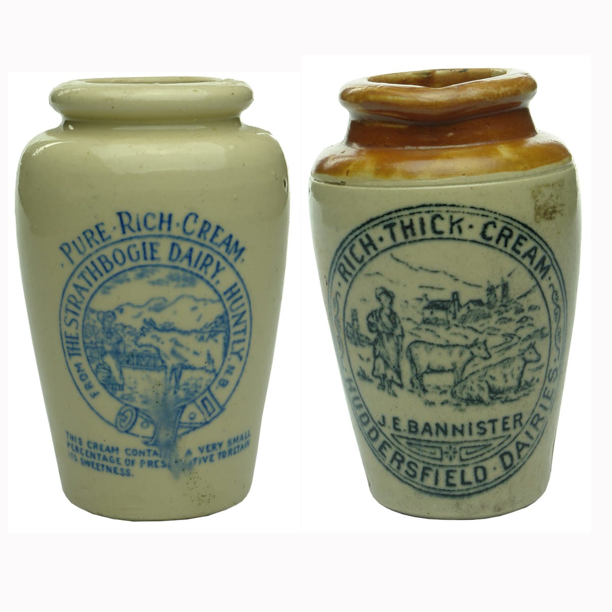 Pair of Cream Pots: Strathbogie Dairy, Huntly and Bannister, Huddersfield Dairies. (UK)