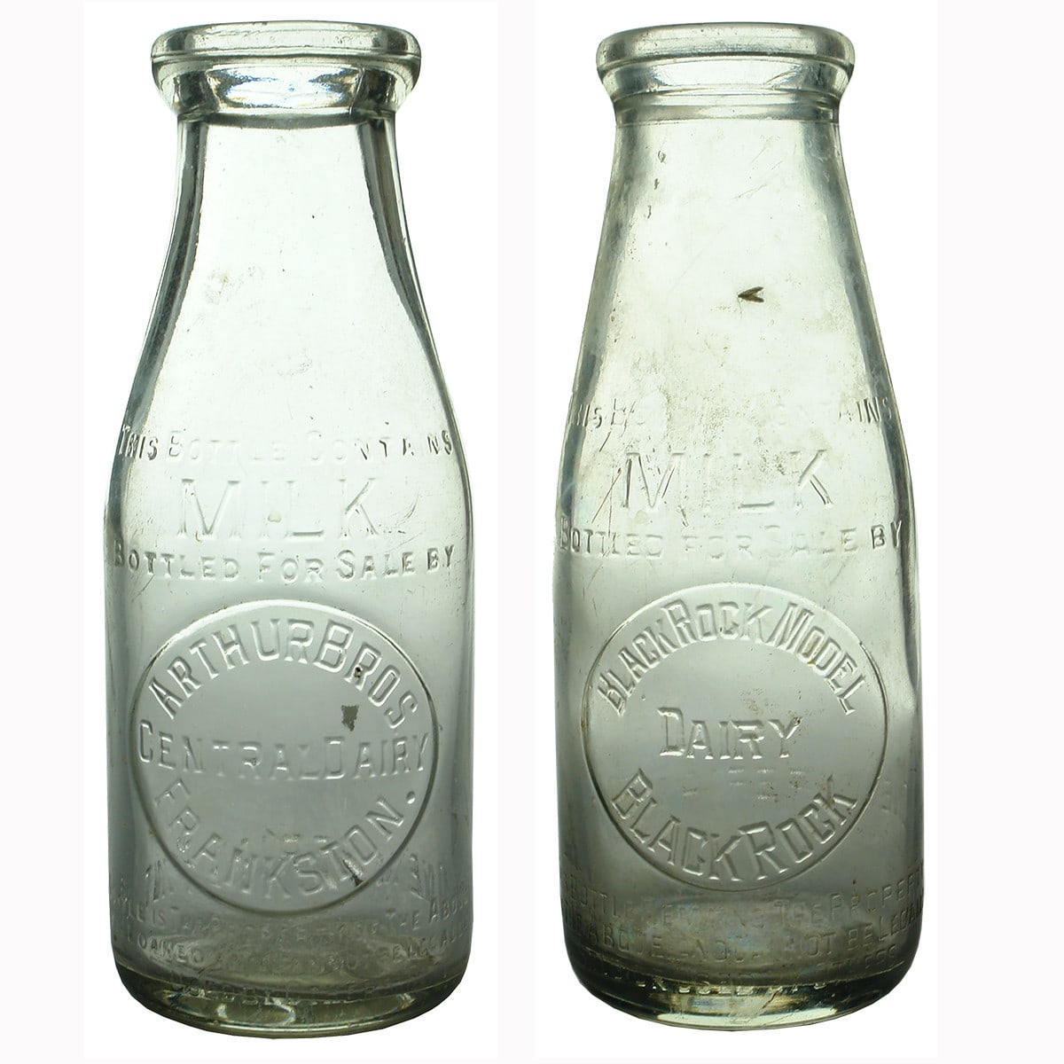 Pair of Milks: Arthur Bros., Frankston and Black Rock Model Dairy. (Victoria)