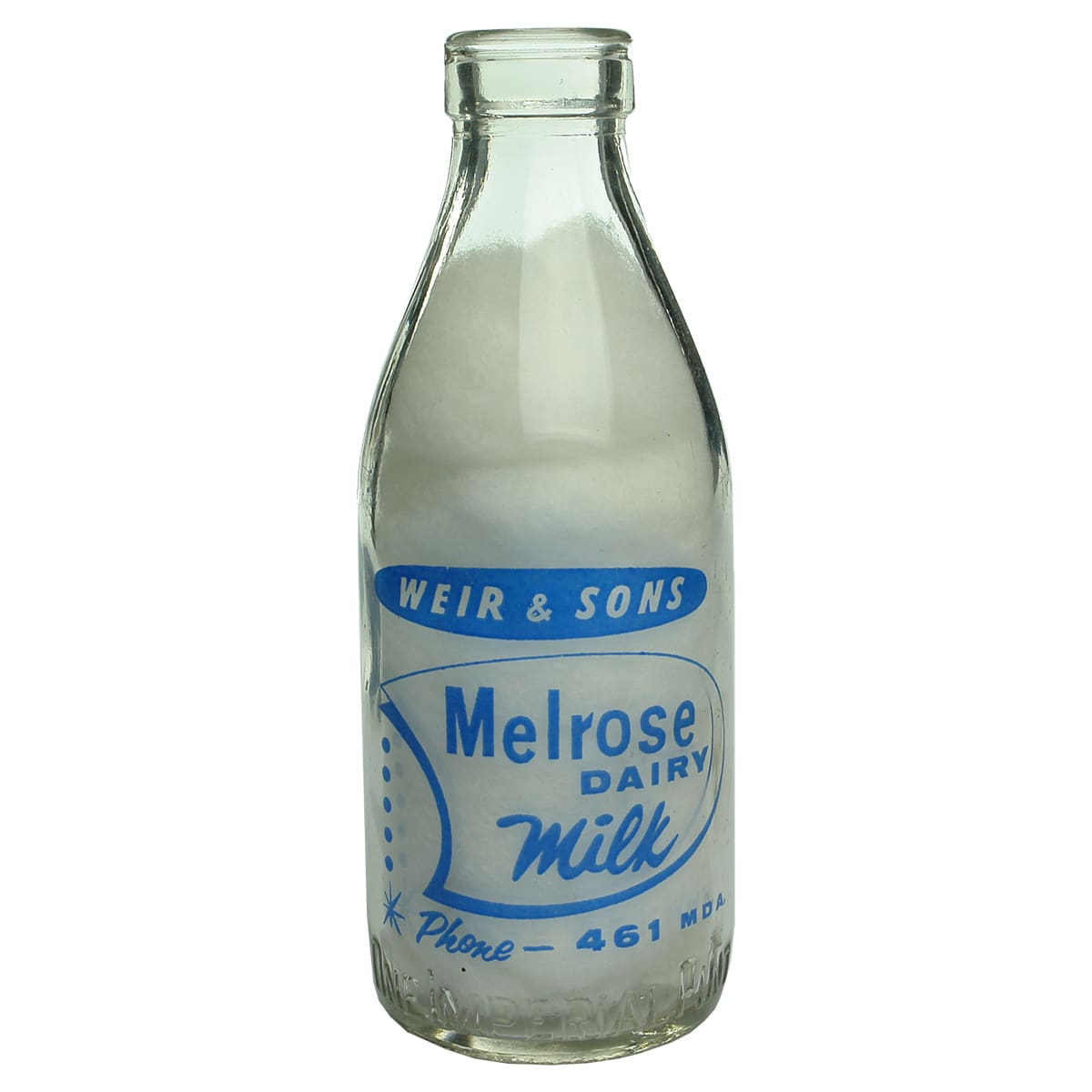 Milk. Weir & Sons Melrose Dairy, Mildura. Blue Print. 1 Pint. (Victoria)