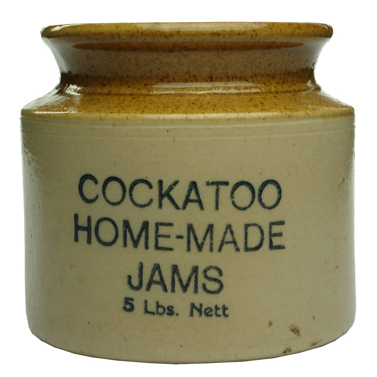 Stoneware Jam Jar. Cockatoo. Tan Top. 5 pounds. (Victoria)