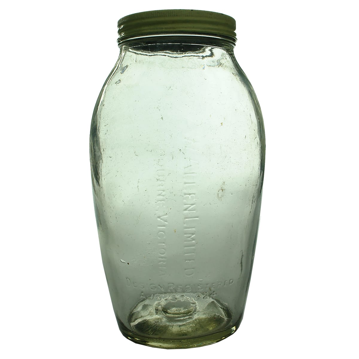 Lolly Jar. A. W. Allen, Melbourne. Clear.  1/2 Gallon. (Victoria)