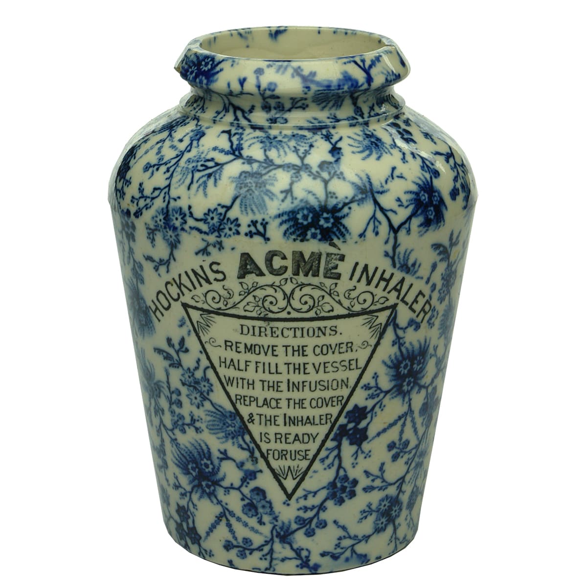 Inhaler. Hockin's Acme Inhaler. Blue and White.