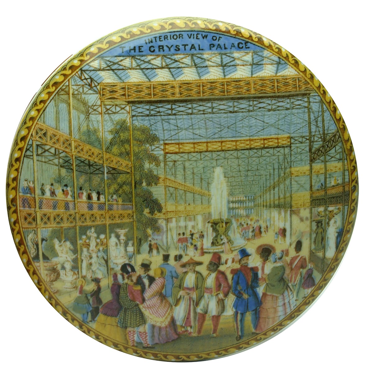 Prattware Lid. Interior View of The Crystal Palace. Multi-coloured.