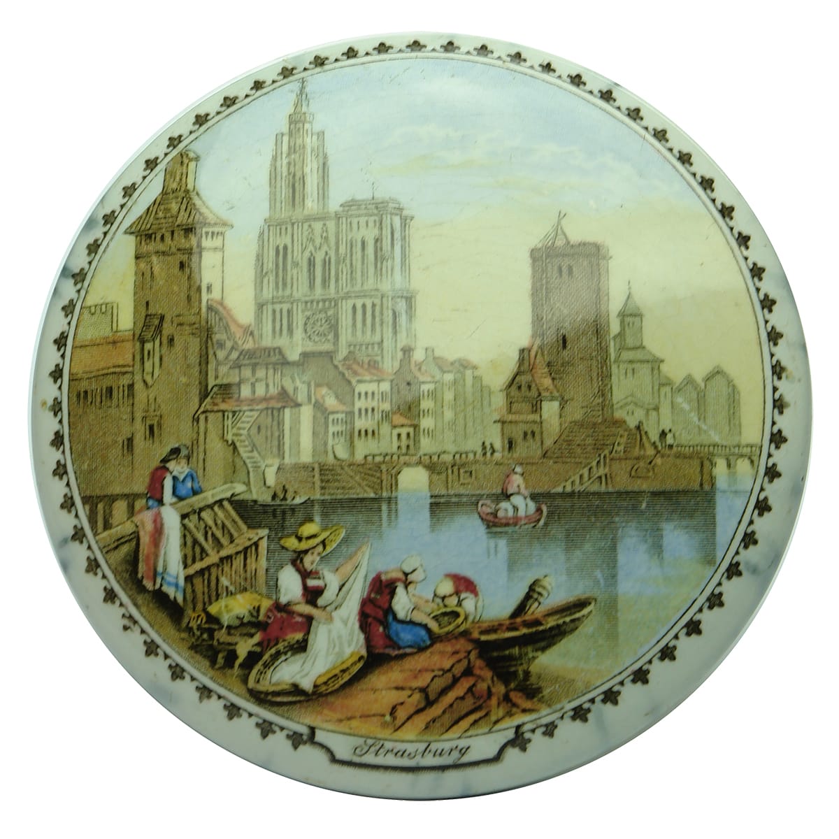 Prattware Pot Lid. Strasbourg. Multi Coloured.