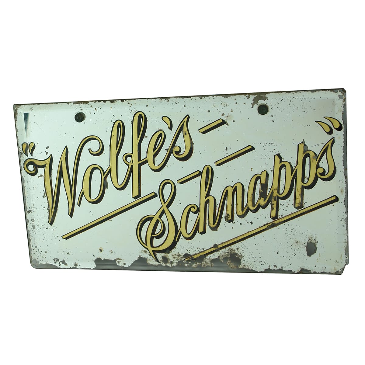 Advertising Mirror. Wolfe's Schnapps.