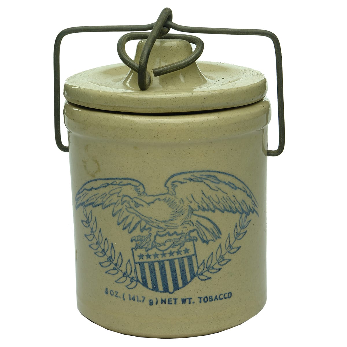 Tobacco Jar. Stylised Seal of United States. Blue Print. 5 oz.