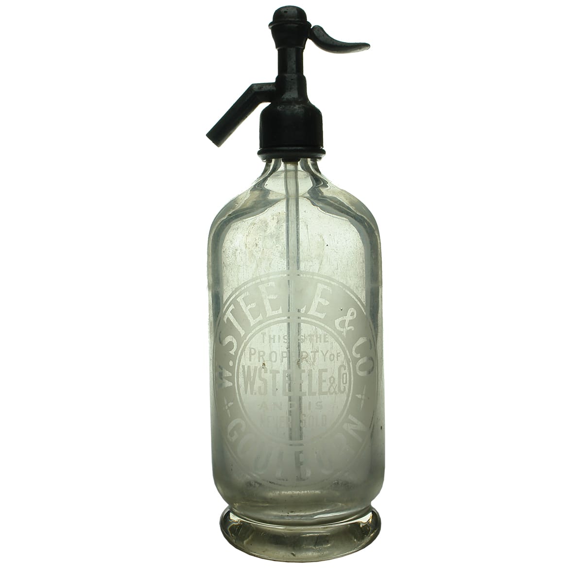 Soda syphon. W. Steele & Co, Goulburn. Round. Clear. (New South Wales)