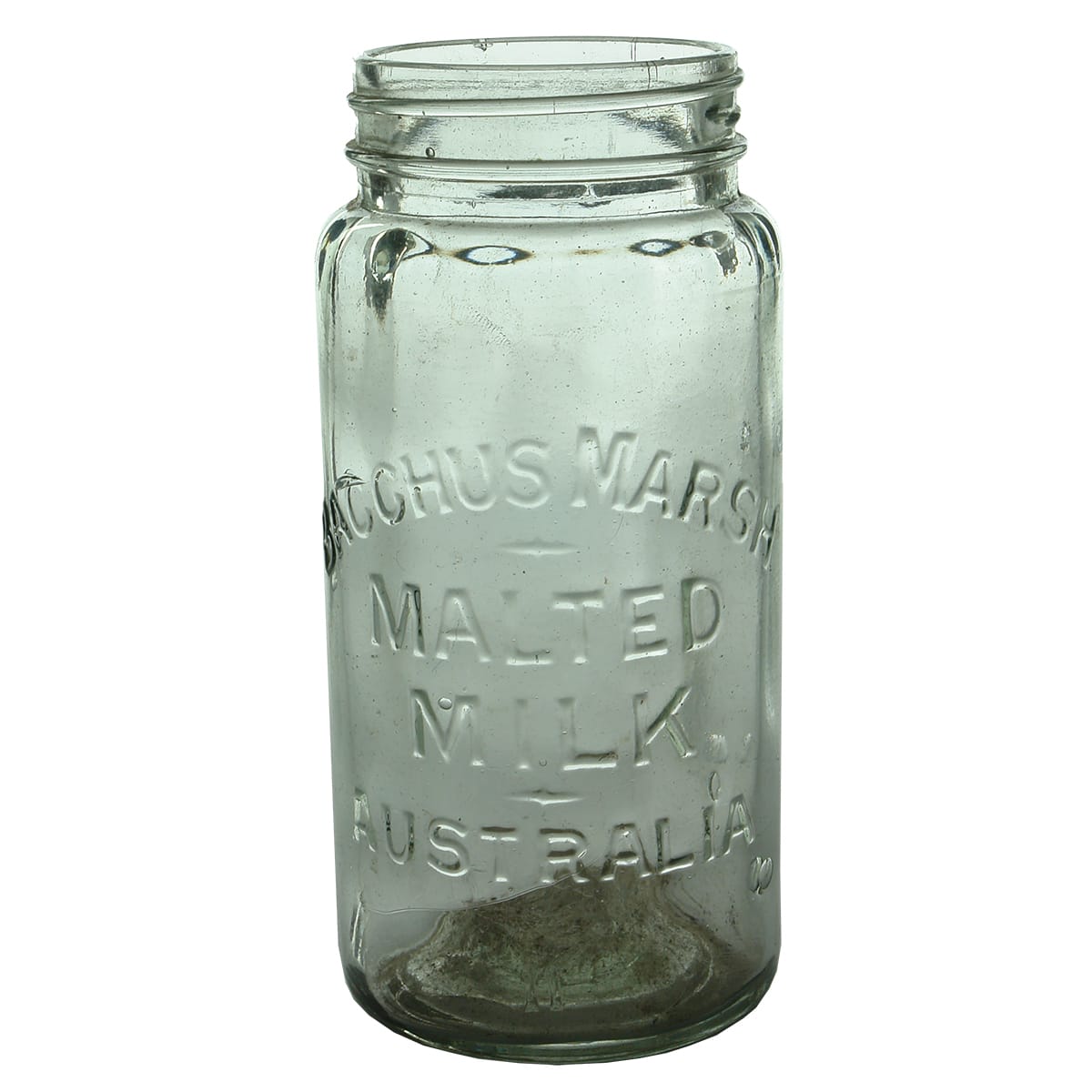 Jar. Bacchus Marsh Malted Milk. Screw top. Clear. 1 Pint. (Victoria)