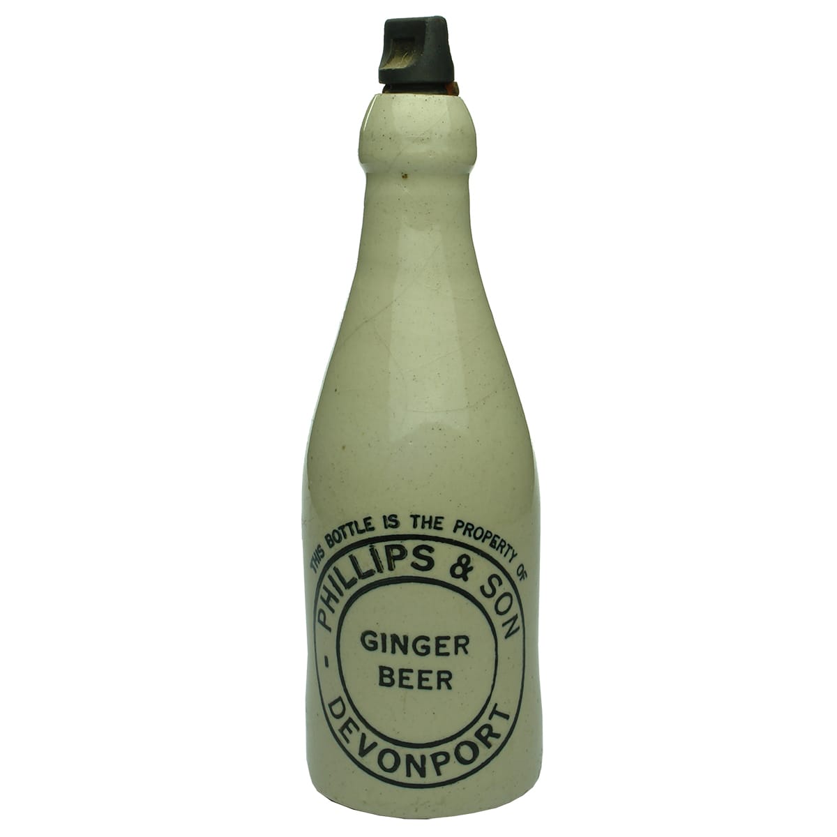 Ginger Beer. Phillips & Son, Devonport. All White. Champagne. Internal Thread. (Tasmania)