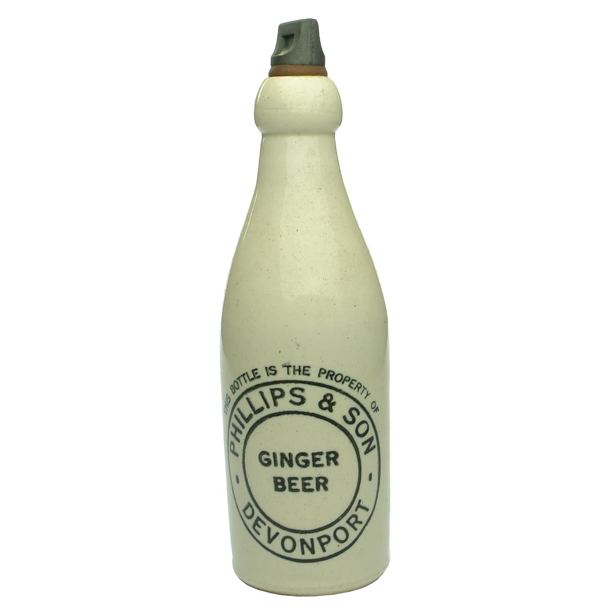 Ginger Beer. Phillips & Son, Devonport. All White. Champagne. Internal Thread. (Tasmania)