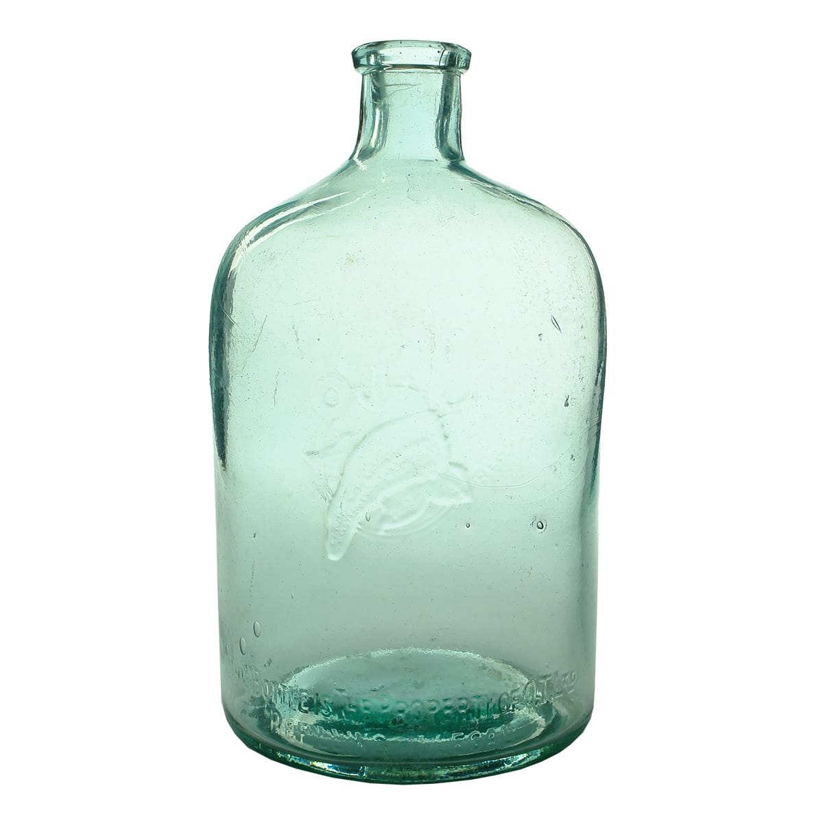 Glass Demijohn. Cordial. OT Limited. Aqua. One Gallon. (Victoria)