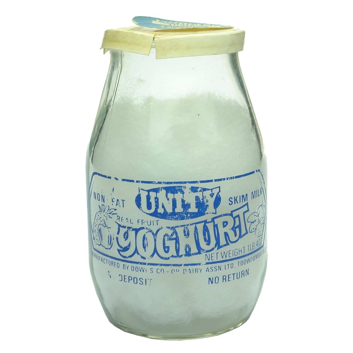 Dairy. Unity Yoghurt, Downs Co-Op Dairy, Toowoomba. Blue Print. 1 Lb 4 Oz. (Queensland)
