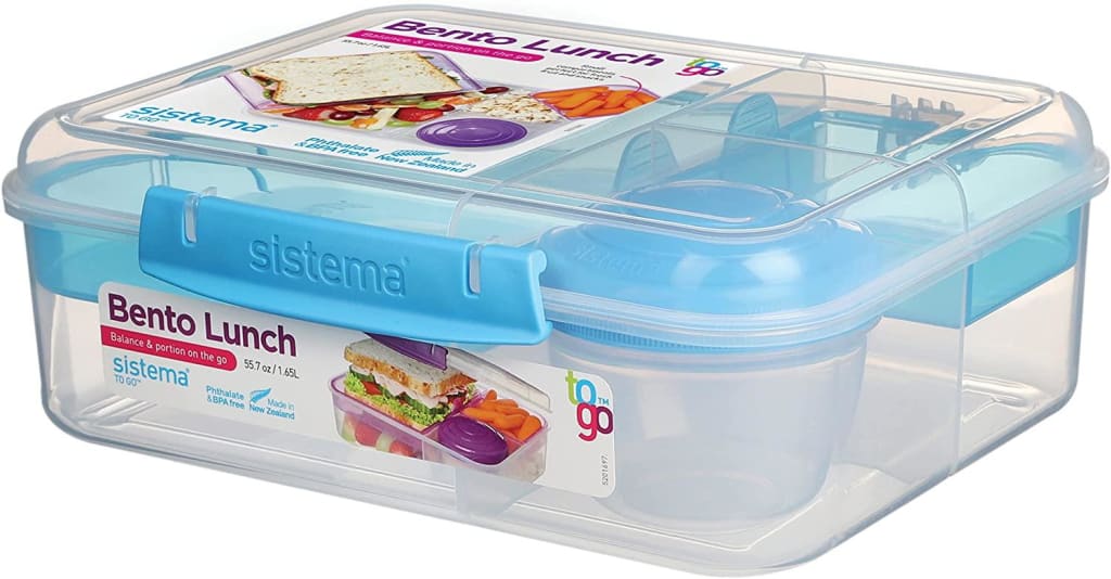 Lunch Box with Fruit / Yoghurt Cup, blue