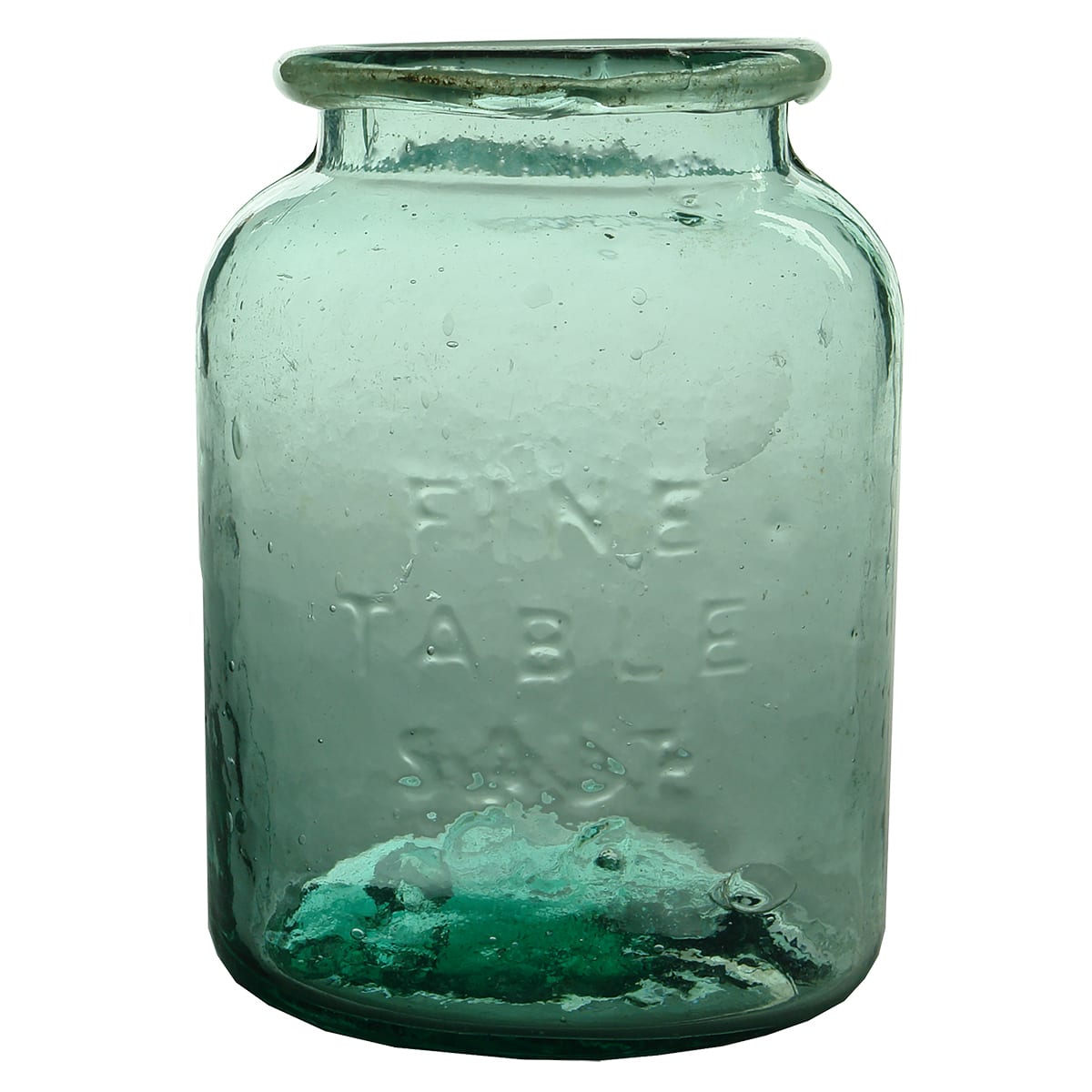 Salt Jar. Fine Table Salt. FBH base mark. Rolled lip. (South Australia)