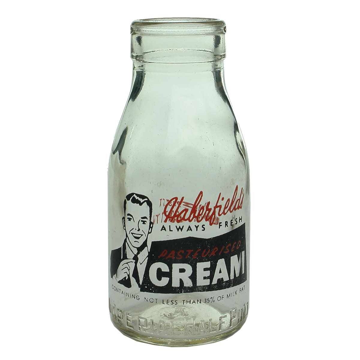 Milk. Haberfield's Pasteurised Cream. Foil top. Red and black print. 1/2 Pint. (New South Wales)