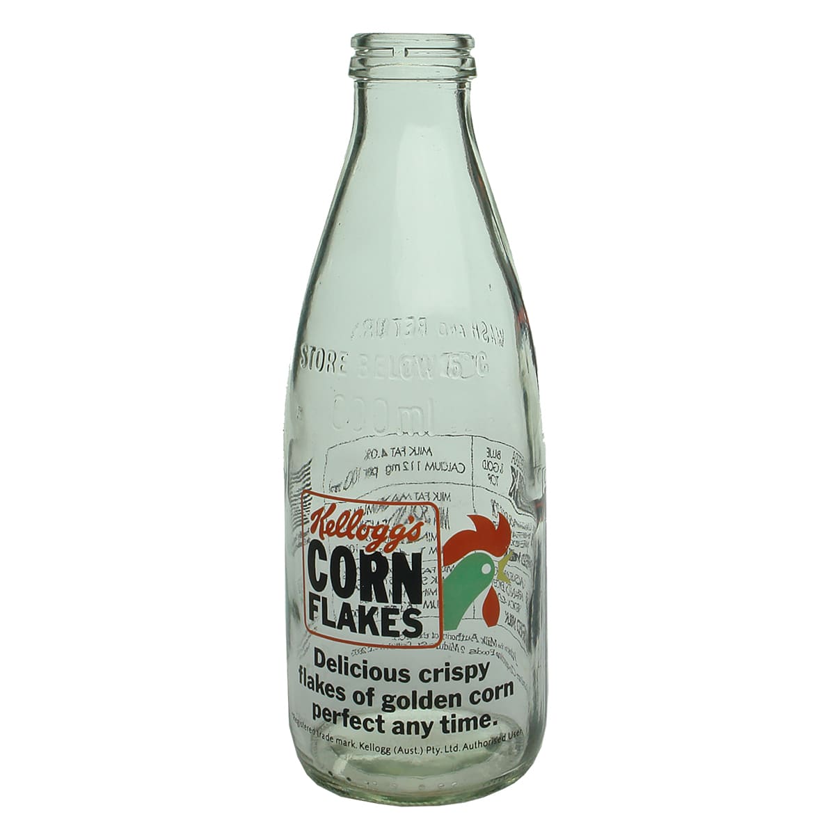Ceramic Label Advertising Milk. Kellogg's Corn Flakes. Australian Co-operative Foods. Canberra. (Australian Capital Territory)