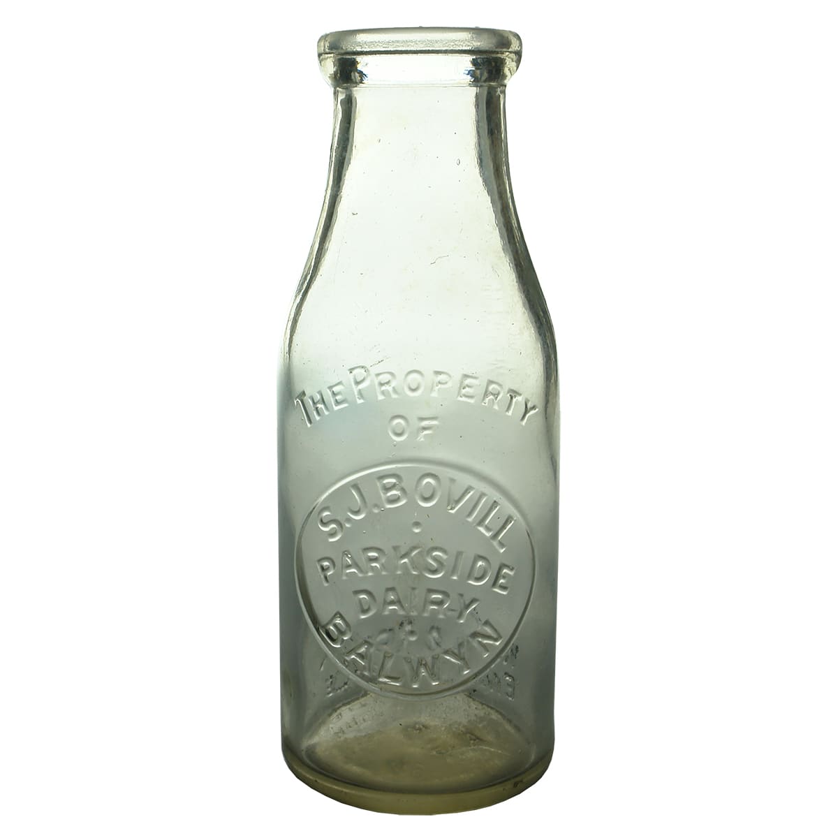 Milk. S. J. Bovill, Parkside Dairy, Balwyn. Wad lip. 1 Pint. (Victoria)