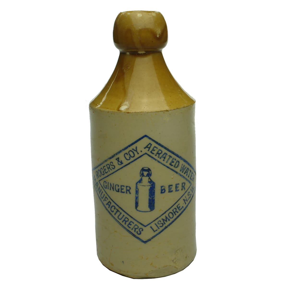 Ginger Beer. Rogers & Co., Lismore. Dump. Blue Print. Tan Top. (New South Wales)
