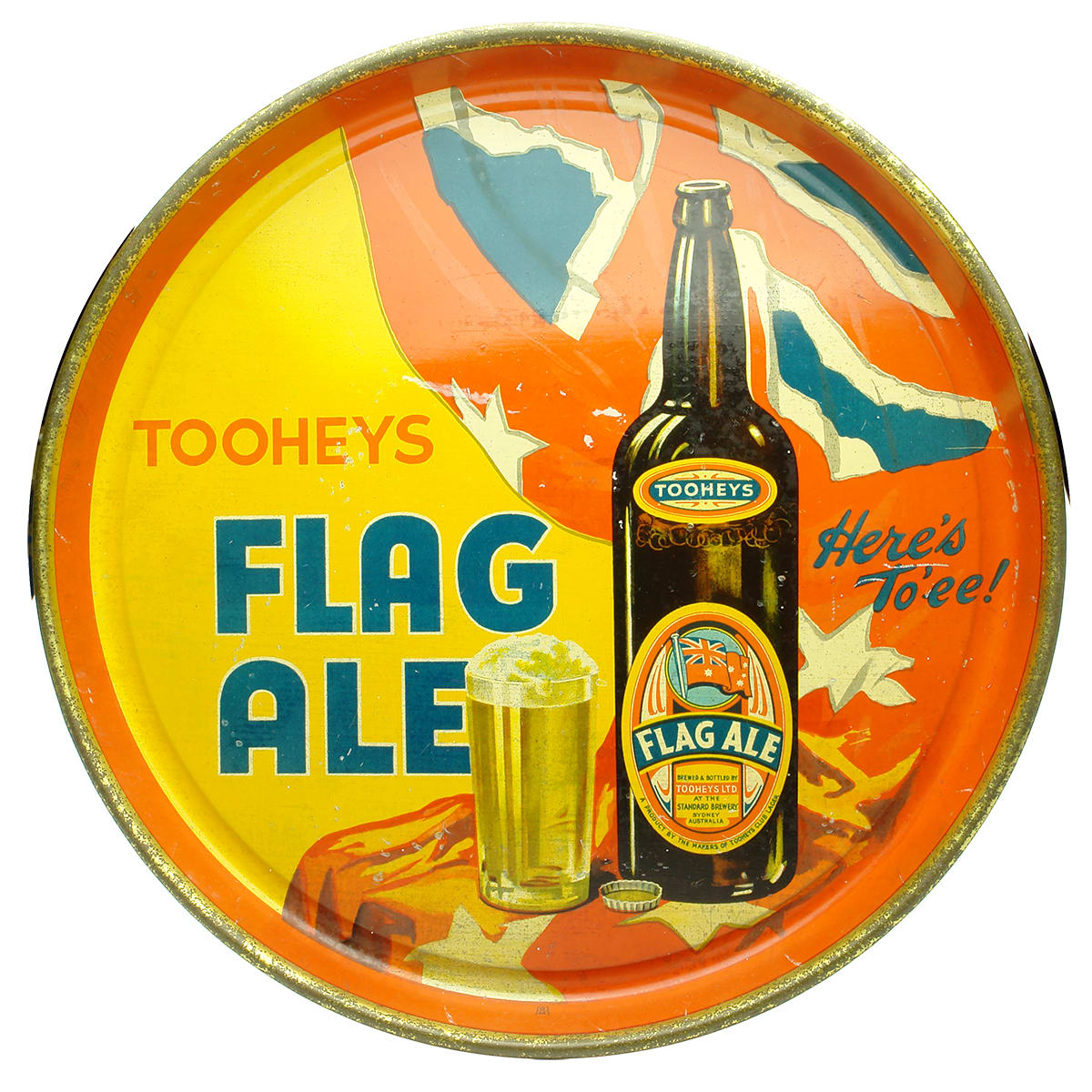 Serving Tray. Tooheys Flag Ale. Flag, Glass Bottle. (Sydney, New South Wales)
