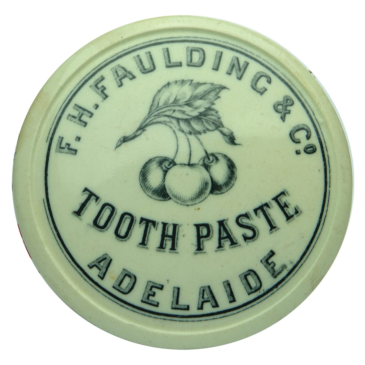 Pot Lid. F. H. Faulding & Co Tooth Paste, Adelaide, Three Cherries. (South Australia)