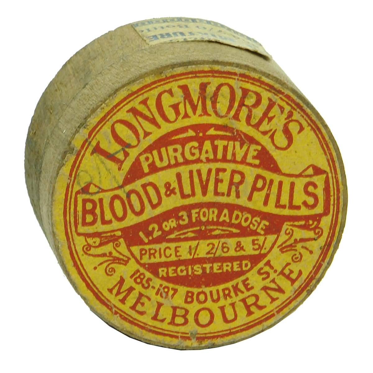 Pill Box. Longmore's Blood & Liver Pills, Melbourne. (Victoria)