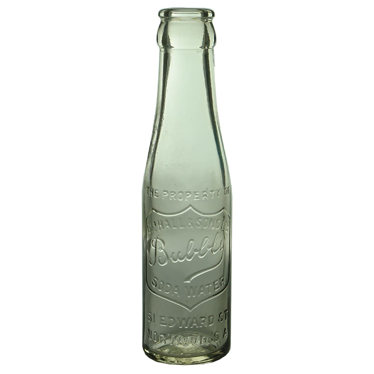 Crown Seal. Hall & Sons, Bubbly Soda Water. Tiny 2-3 oz size. Clear. (South Australia)