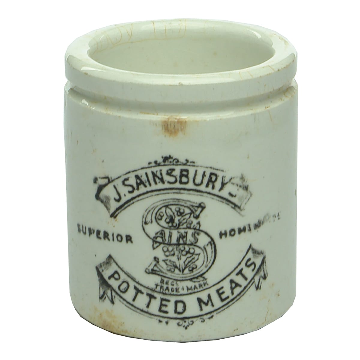 Meat Paste Pot. Sainsbury's Potted Meats. Black & White. 2 oz.