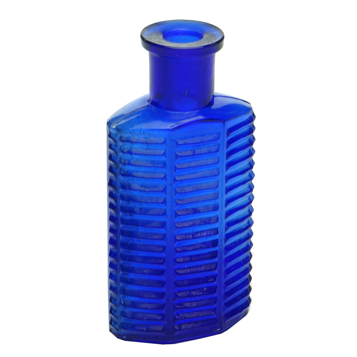 Poison. Ribbed front three panels. C. L. G. Co Patent Applied For. Cobalt. 1 oz. 86 mm.