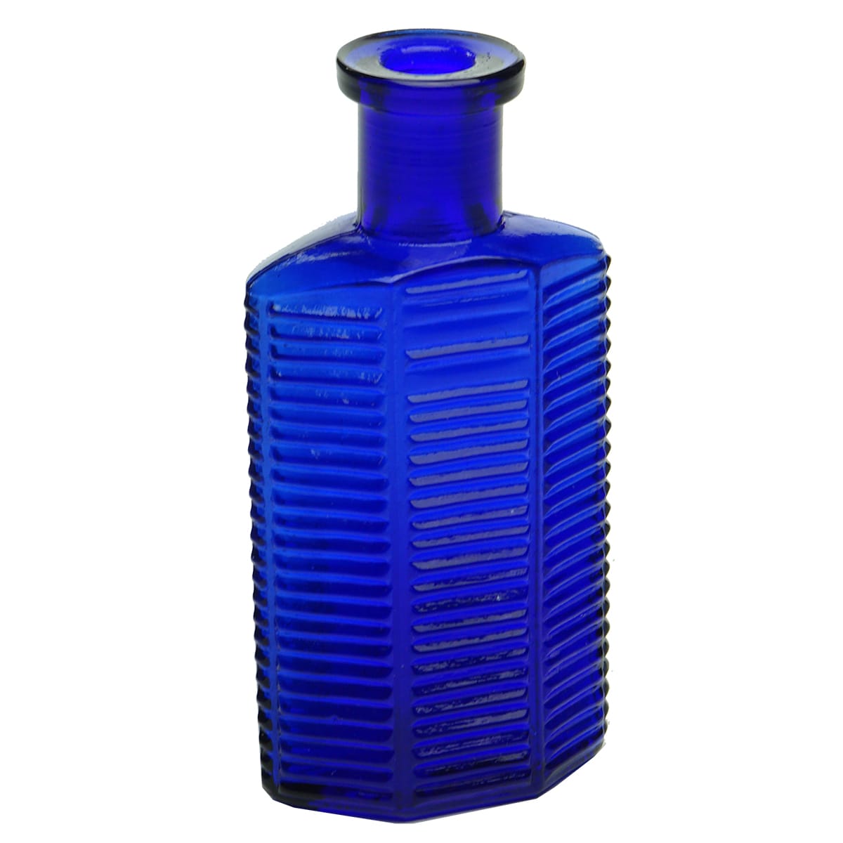 Poison. Ribbed front three panels. C. L. G. Co Patent Applied For. Cobalt. 2 oz. 105 mm.