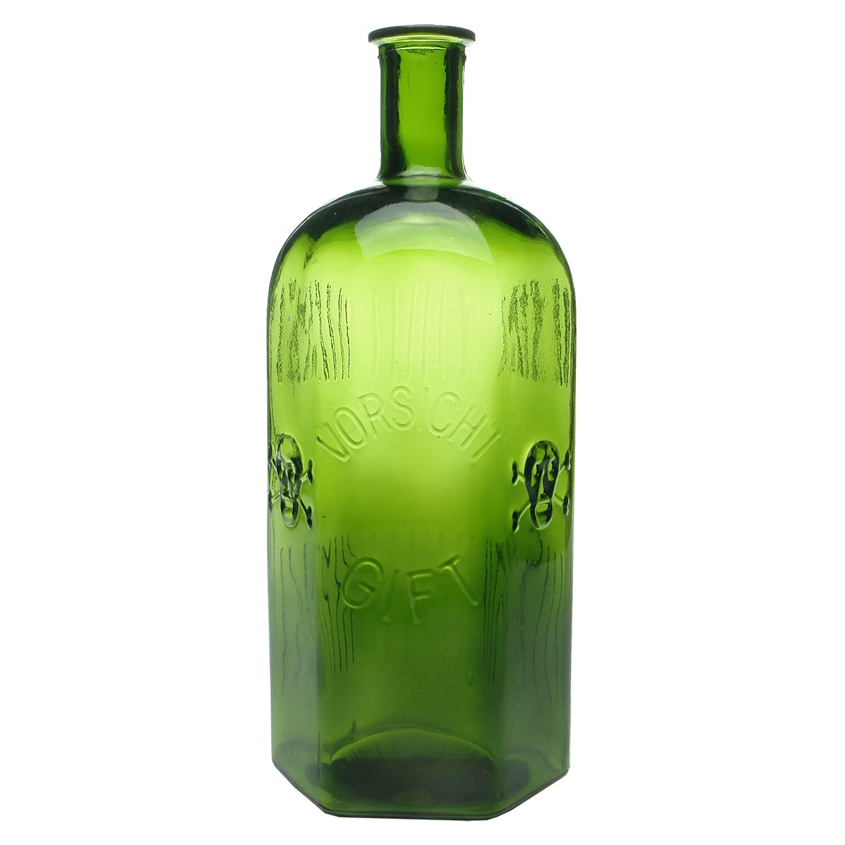 Poison. Hexagonal green bottle with Skull & Crossbones. 1 Litre.