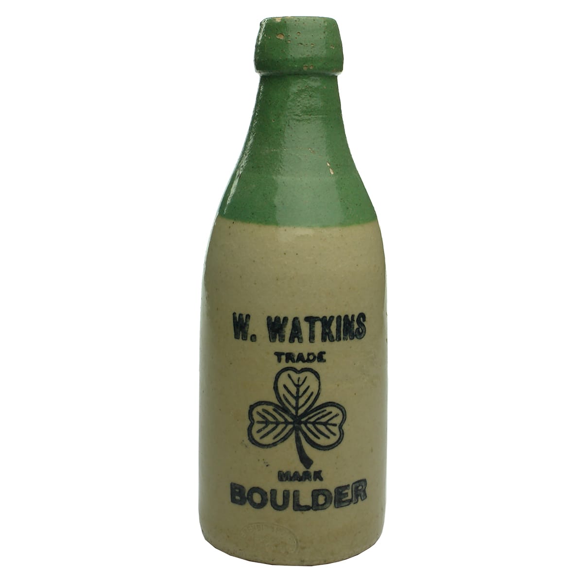 Ginger Beer. Watkins, Boulder. Bendigo Pottery. Pale Green Top. Champagne. 10 oz. (Western Australia)