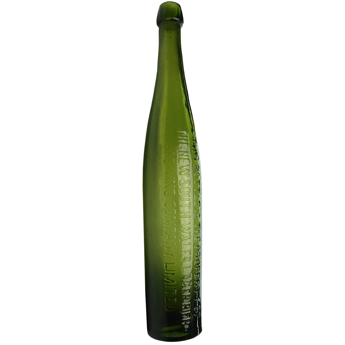 Beer. New South Wales Lager Bier. Tall Pilsener shape. Cork top. Green. 26 oz. (New South Wales)