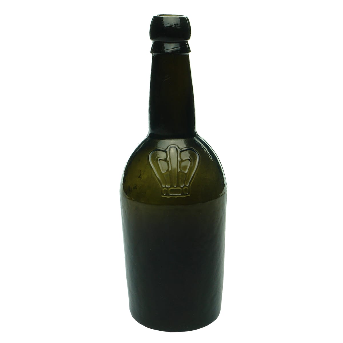 Black Glass. Small dumpy Porter with stylised Crown on the shoulder.