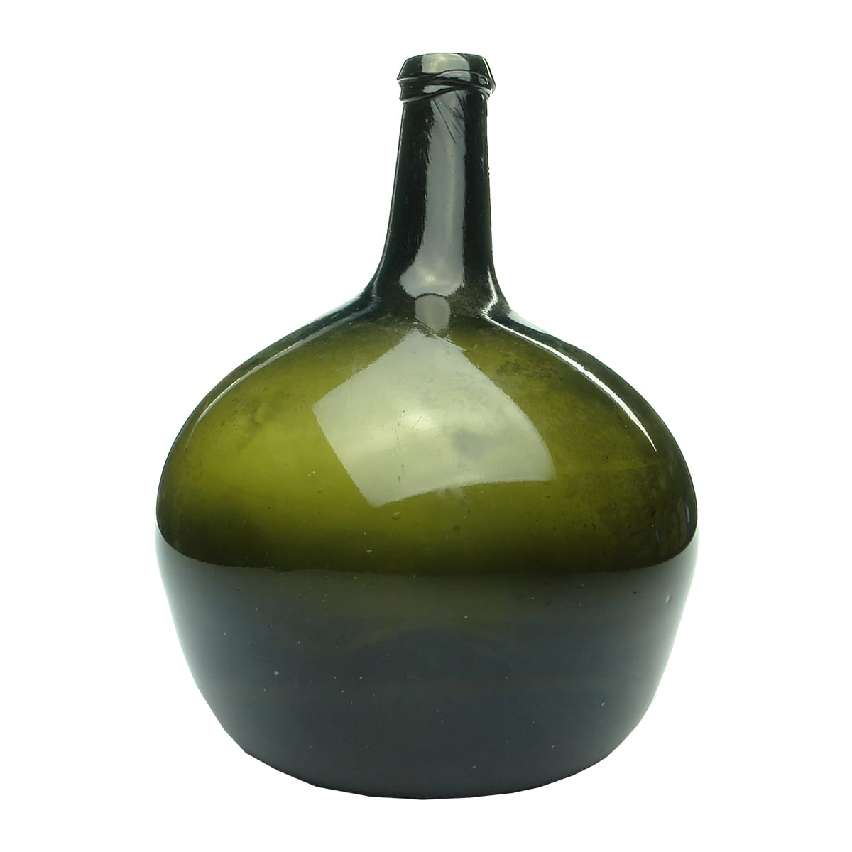 Black Glass. Large Globular Bottle with Jagged Pontil.