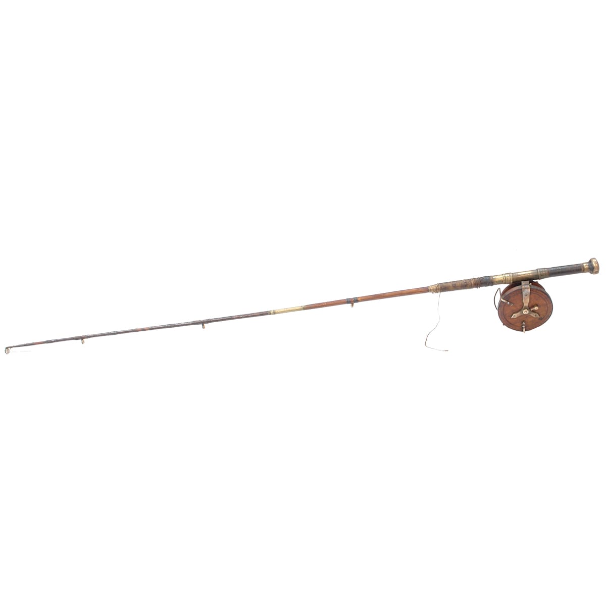 Sporting. Bamboo Fishing Rod with brass fittings and wooden reel.