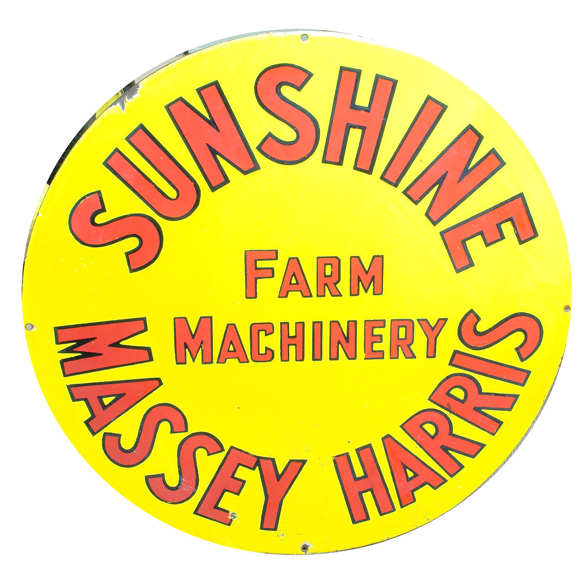 Enamel Sign. Sunshine Farm Machinery Massey Harris. Single Sided.