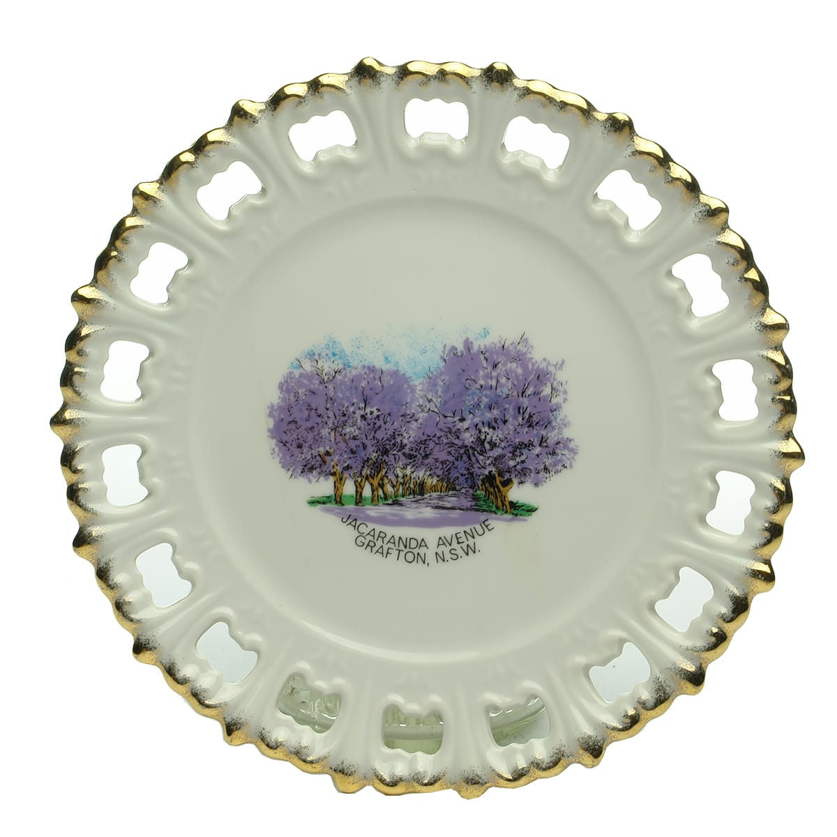 Souvenir Ware. Jacaranda Avenue Grafton. Fancy designed plate. (New South Wales)