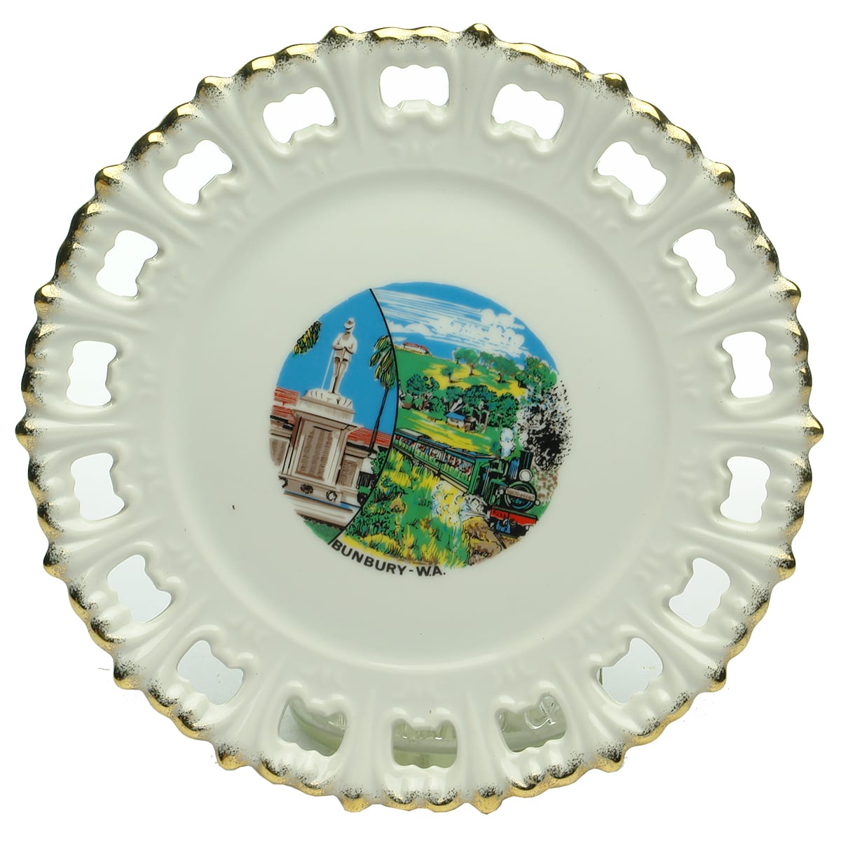 Souvenir Ware. Bunbury WA. Fancy designed plate. (Western Australia)