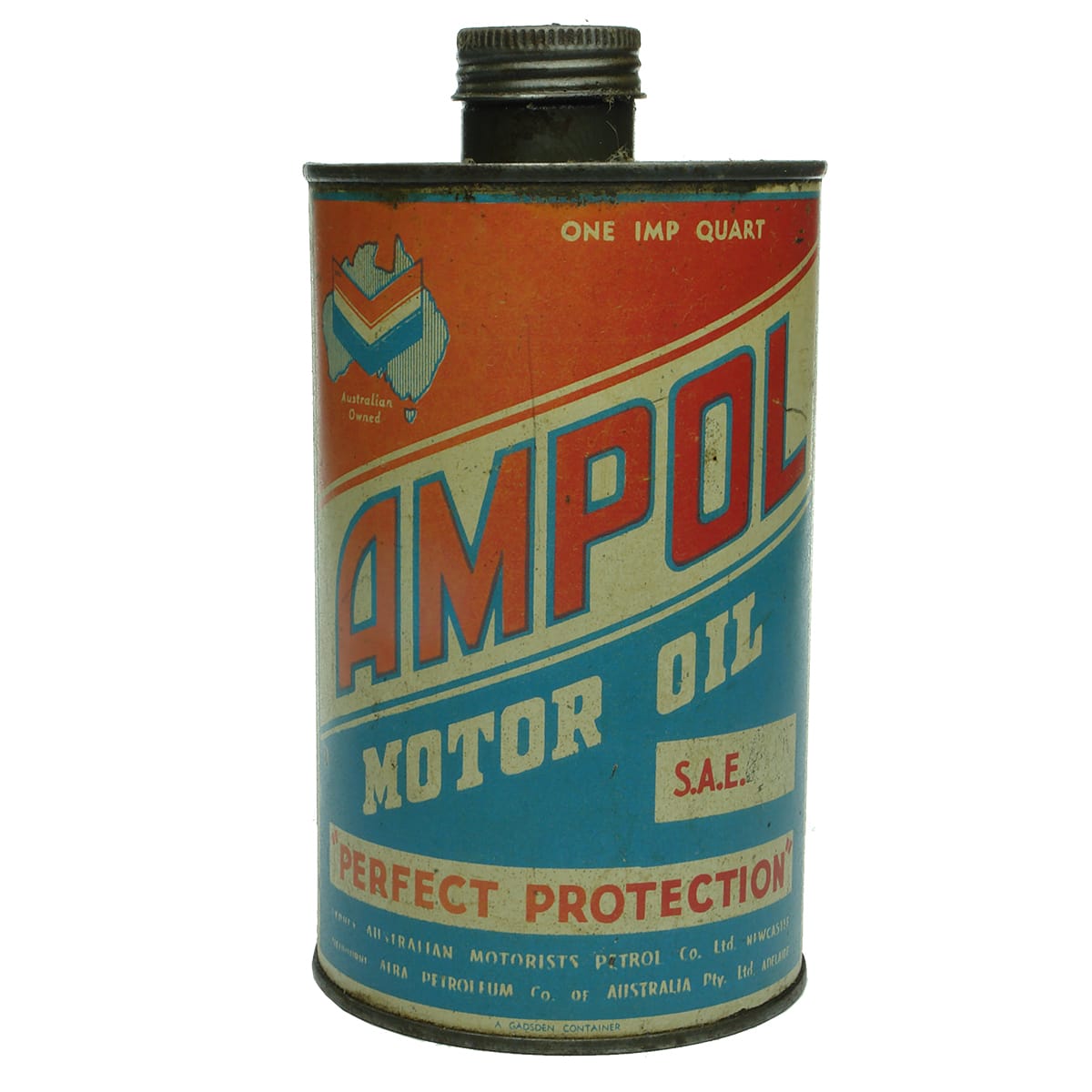 Oil Tin. Ampol Chevron on Australia. Australian Motorists Petrol Co. Ltd. and ABRA Petroleum Co. of Australia Pty Ltd.