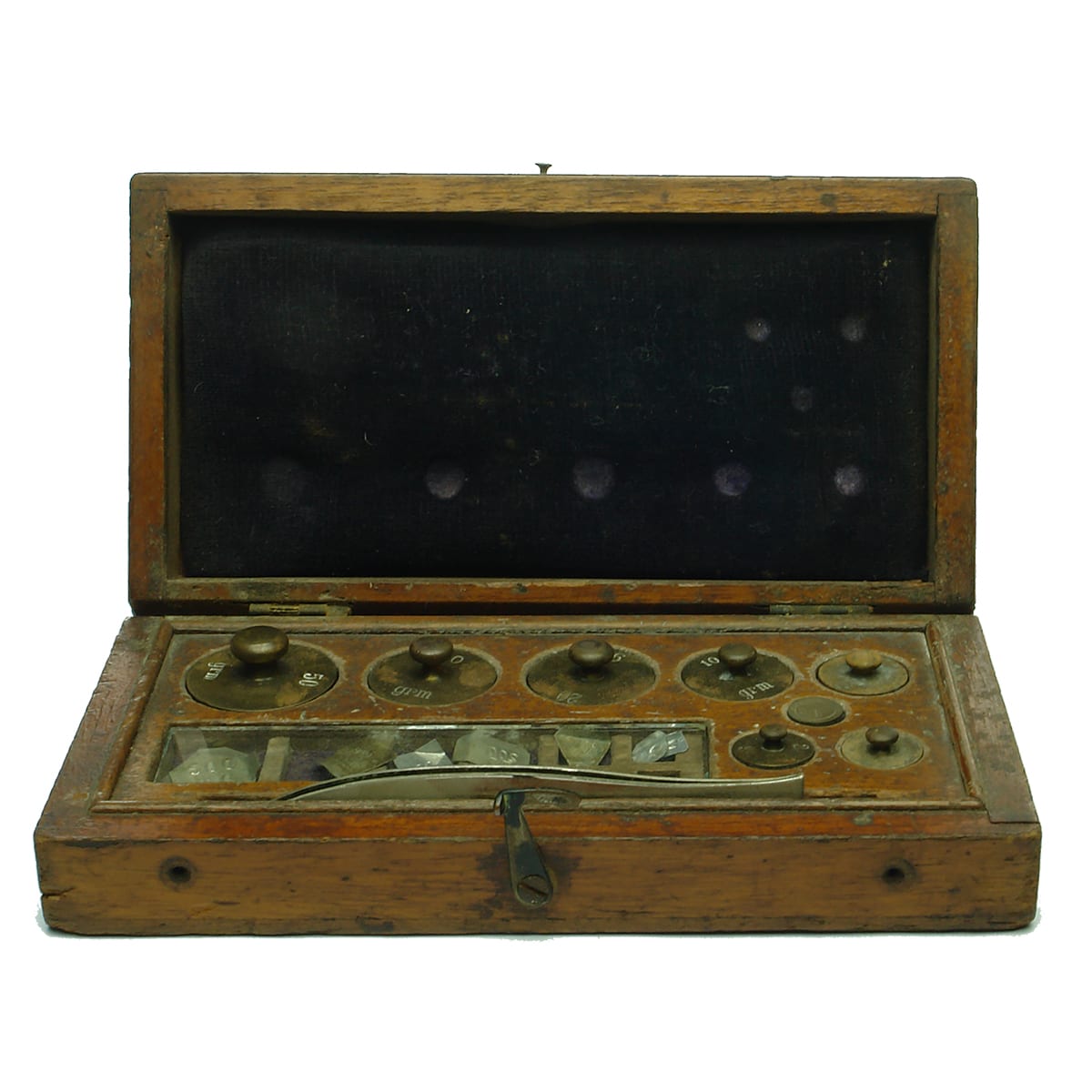 Apothecary weight set in a wooden box.