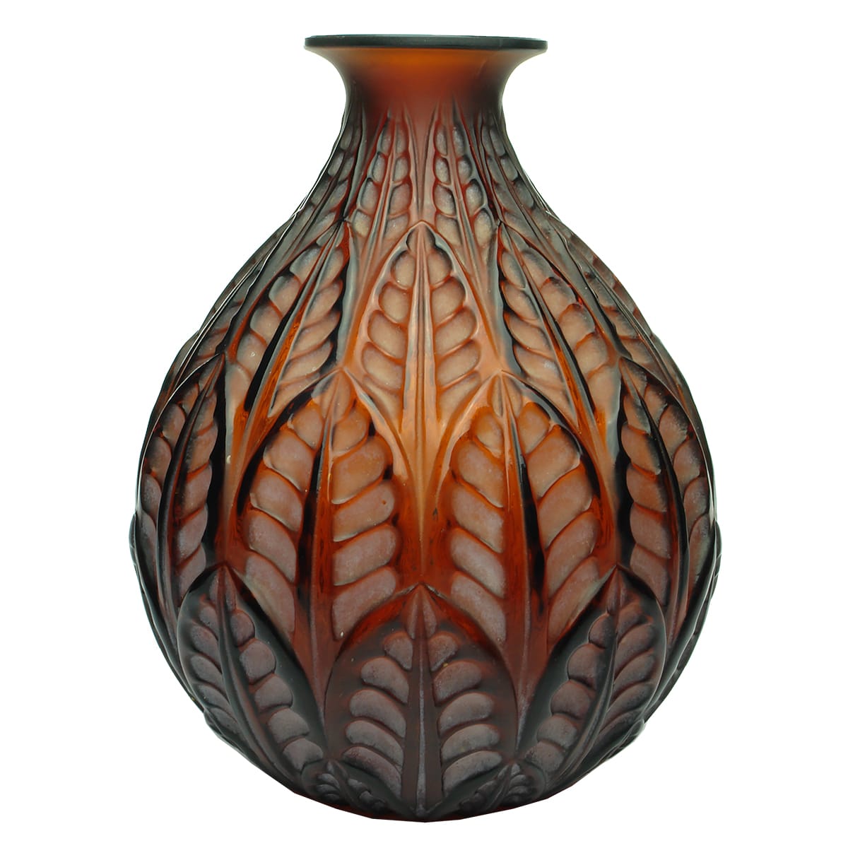 Lalique Glass Vase. Malesherbes pattern. Engraved base R. Lalique France No 1014 or 7074. Hardy Bros Australia sticker.