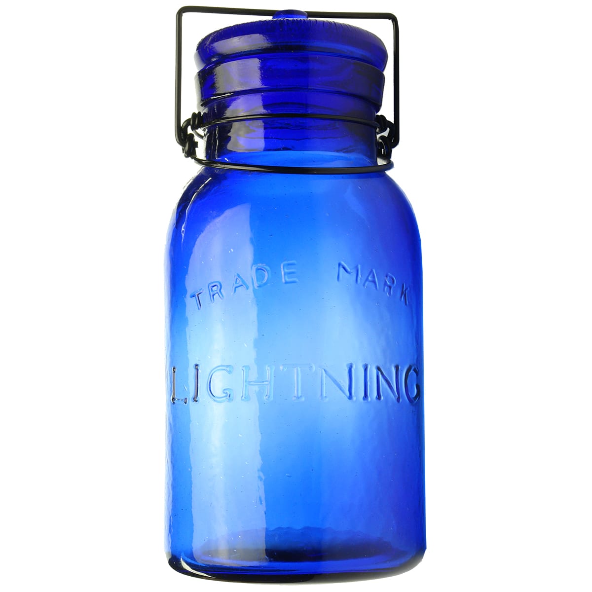 Reproduction Fruit Jar. Trade Mark - Lightning. Cobalt Blue. Quart.