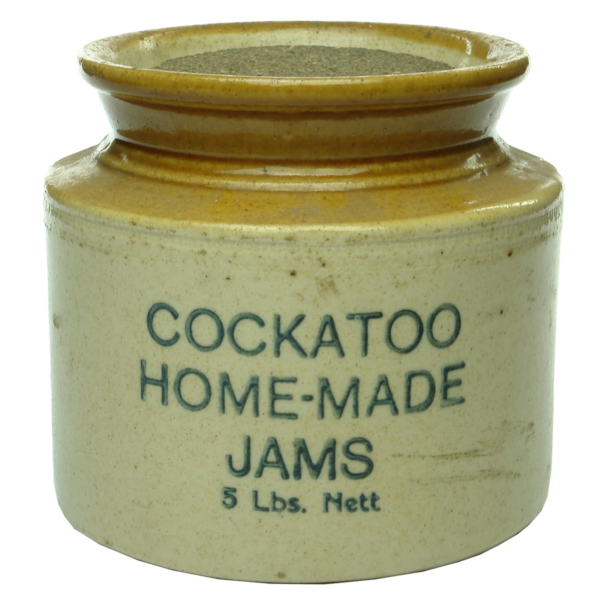 Stoneware Jam Jar. Cockatoo. Tan Top. 5 pounds. (Victoria)