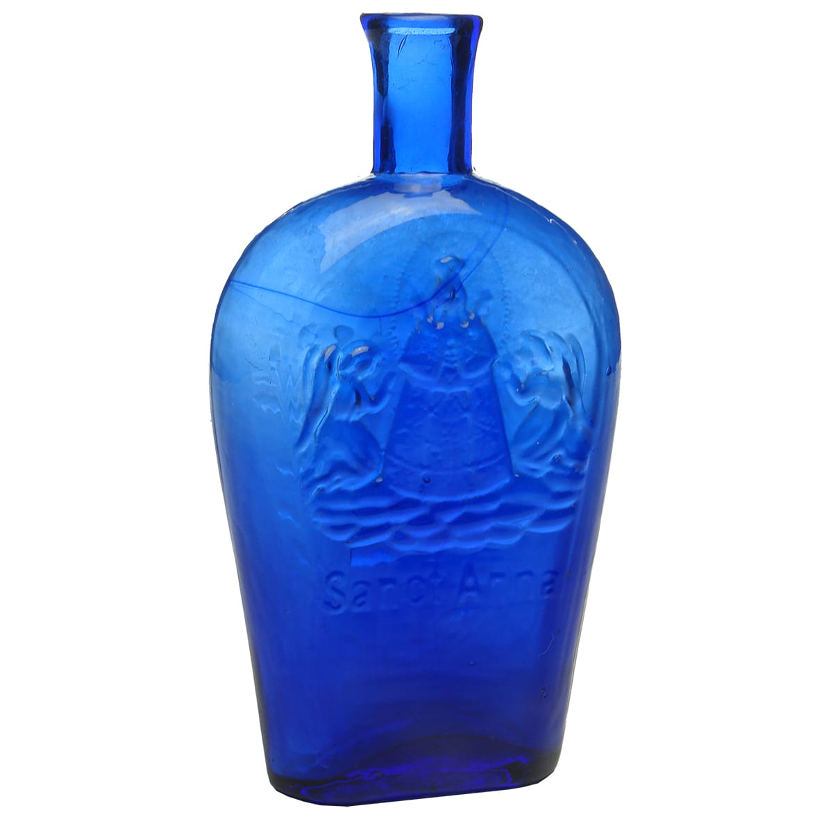 Cobalt Holy Water Flask, Pontil, 1830s.