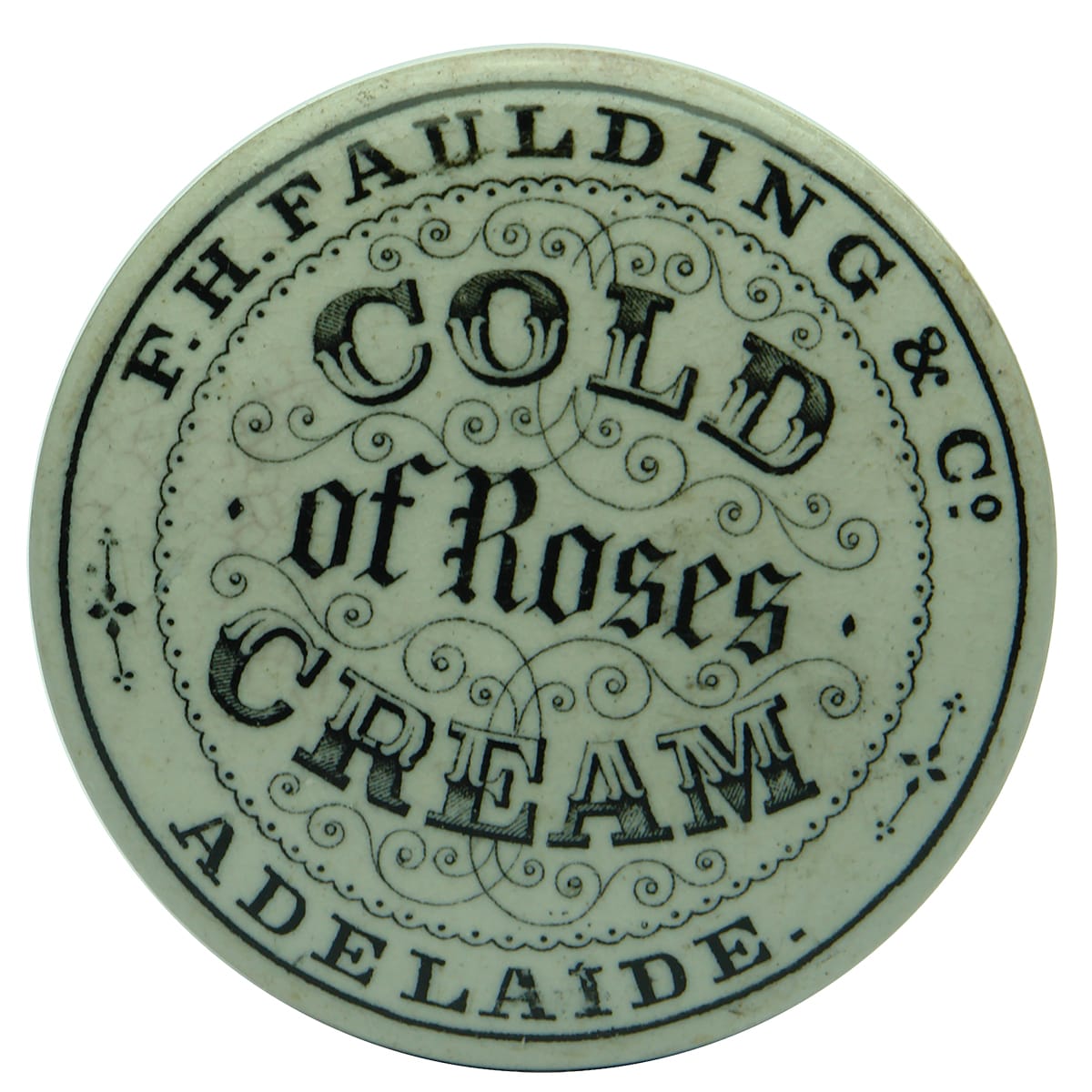 Pot Lid. F. H. Faulding & Co, Cold Cream of Roses, Adelaide. (South Australia)