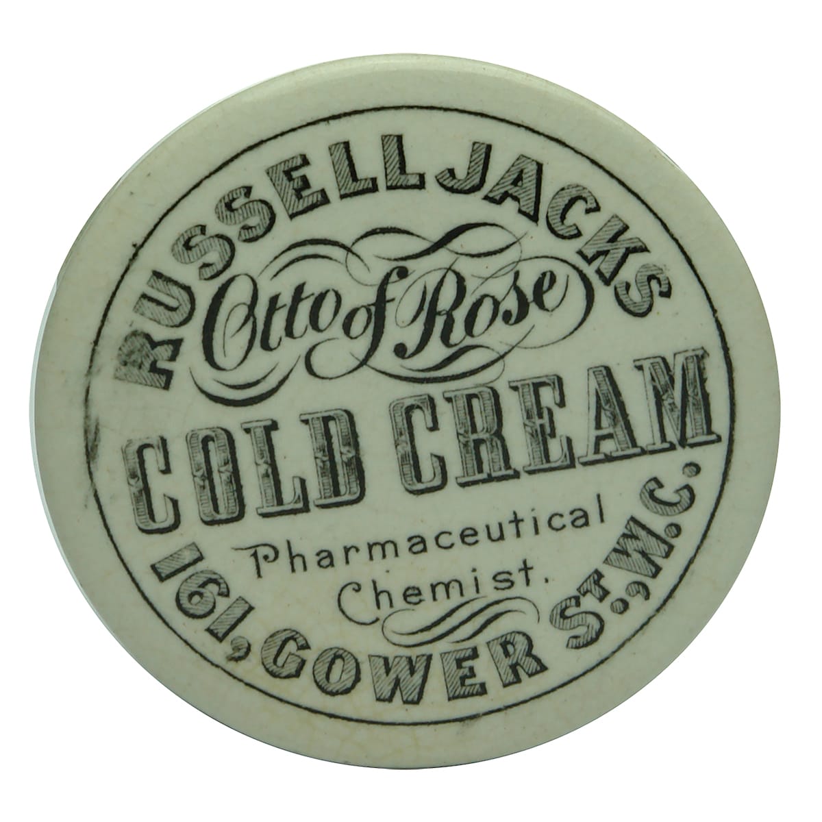 Pot Lid. Russell Jacks Cold Cream. Black & White.