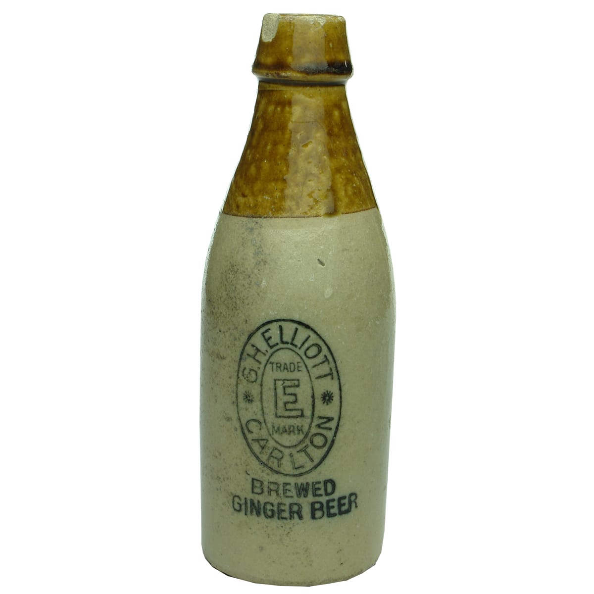 Ginger Beer. Elliott, Carlton. Brewed Ginger Beer under stamp. Tan top. Champagne.  (Victoria)