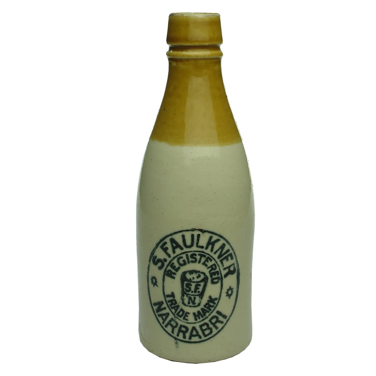 Ginger Beer. S. Faulkner, Narrabri. Cork stopper. Champagne. Tan top.  (New South Wales)